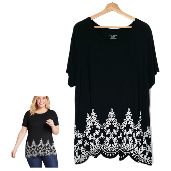 Lane Bryant Tops - Lane Bryant Black Scalloped Hem Swing Top Size 18 /20 Short Sleeve Casual Summer